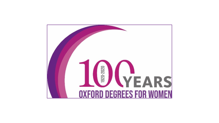 Logo text that says 100 Years Oxford Degrees for Women