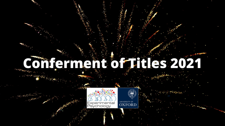 Text says, "Conferment of Titles 2021," against a mostly black background with fireworks