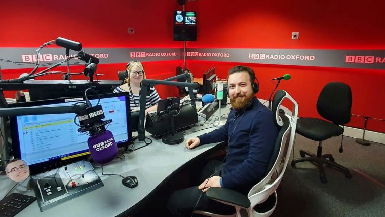Birtan Demirel meeting Sophie Law in the studio at BBC Radio Oxford